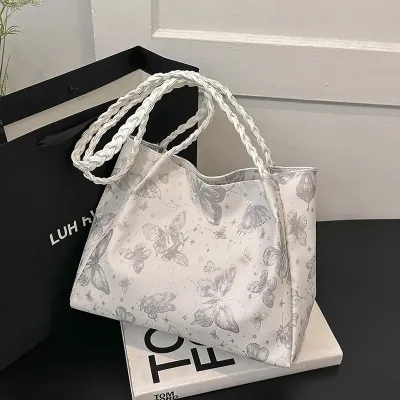 Texture Butterfly Print Casual Tote Bag 